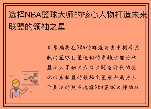 选择NBA篮球大师的核心人物打造未来联盟的领袖之星