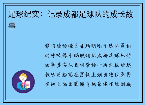 足球纪实：记录成都足球队的成长故事