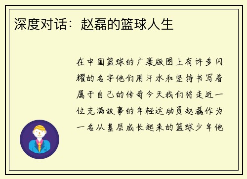 深度对话：赵磊的篮球人生